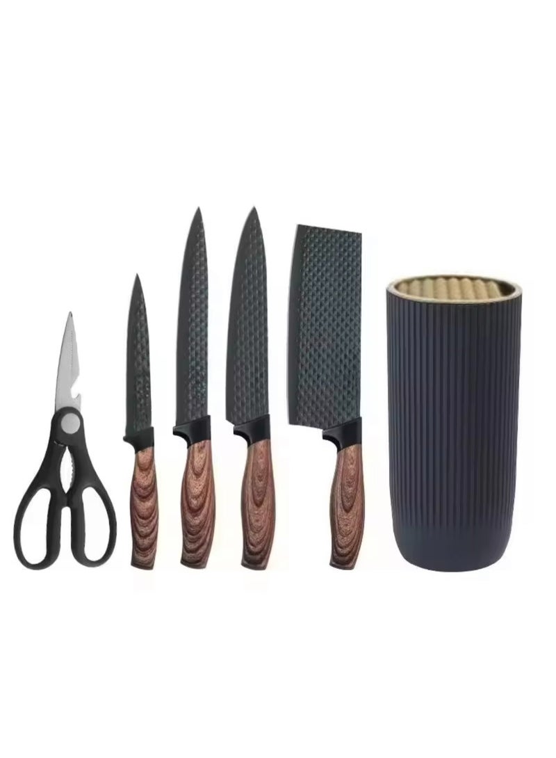 طقم سكاكين مطبخ، طقم سكاكين مكون من 6 قطع، طقم سكاكين طهاة من الفولاذ المقاوم للصدأ غير لاصق وغير قابل للانزلاق مع حامل سكاكين متعدد الاستخدامات مناسب للمنازل والمطاعم (أسود) - Image 4